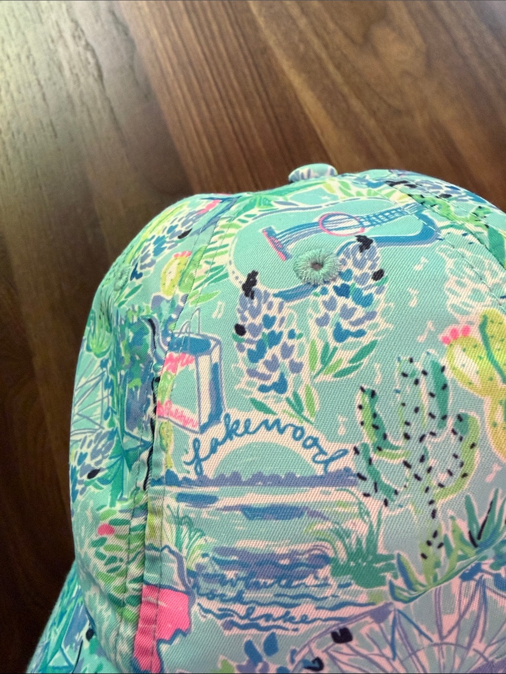 Lilly Pulitzer Mint & Pink Texas Houston Dallas Austin Print Baseball Hat - Picture 7 of 7